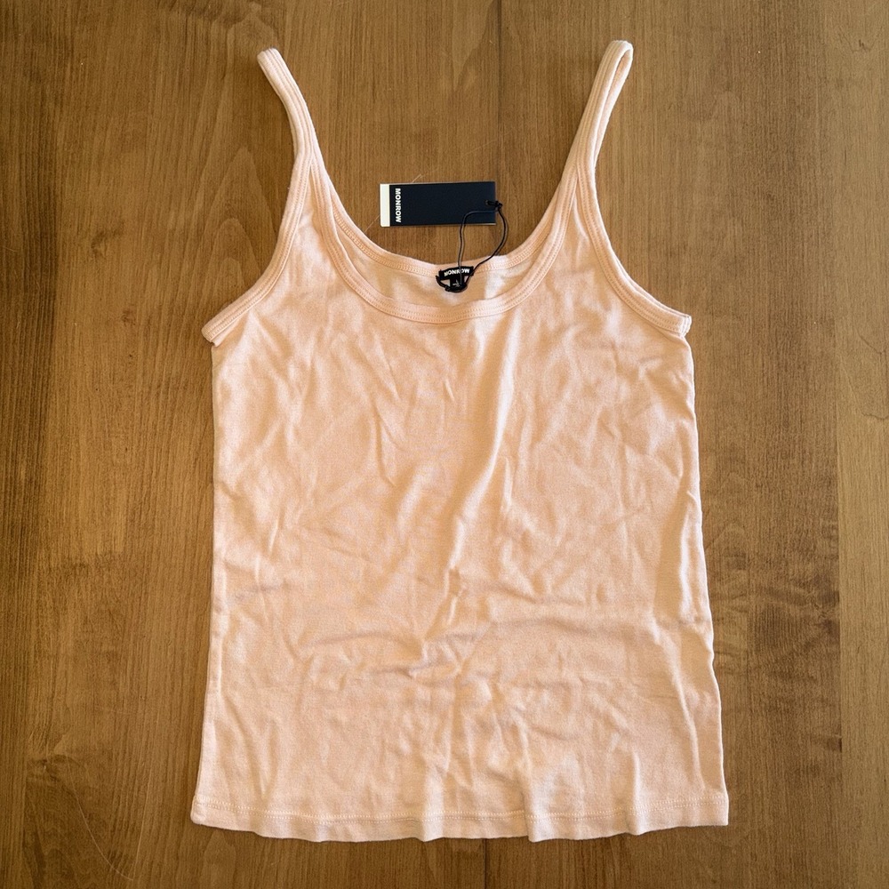 NEW Monrow Women's Strappy Tank Top Large‎ Cotton Modal Blend Peach